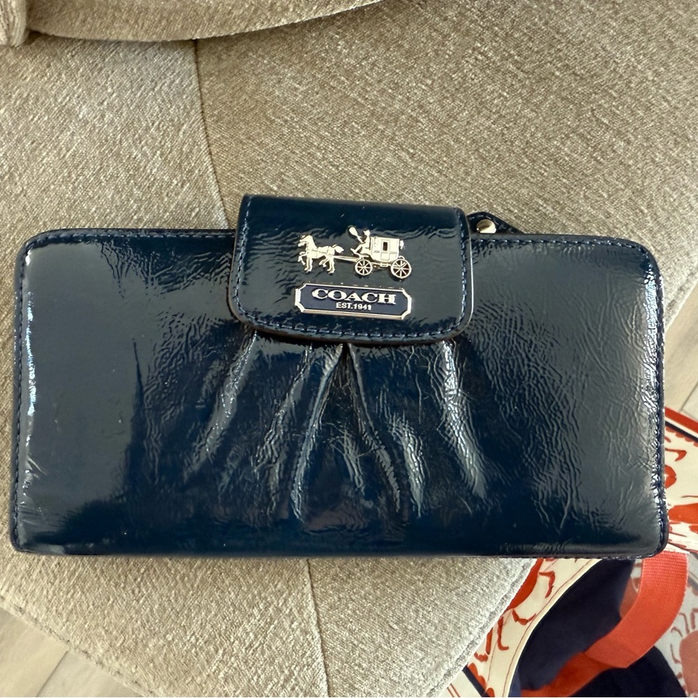 Coach Dark Blue Patent Leather Clutch
